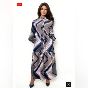 N by Nancy Elegant Long Sleeve Geometric Dress Size Medium